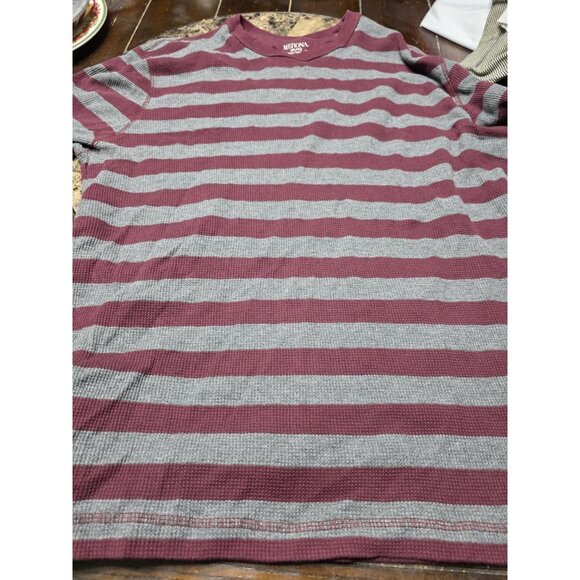 Merona Thermal Red Gray Striped Long Sleeve Shirt Men's Size 2XL - Picture 1 of 6